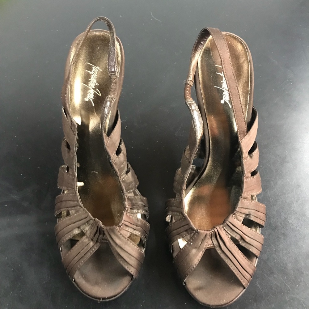Brown sling backs open toe heels